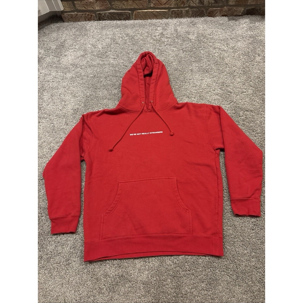 We're Not Really Strangers Hoodie Size Medium M Red White Middle Logo Game EUC